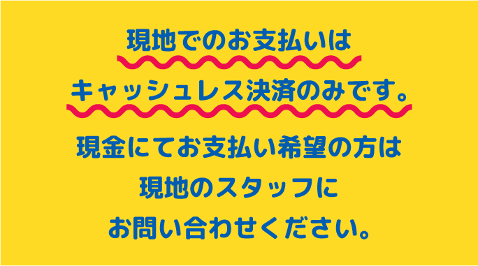 在现场只能使用非现金支付。希望使用现金支付的顾客请咨询现场的工作人员。